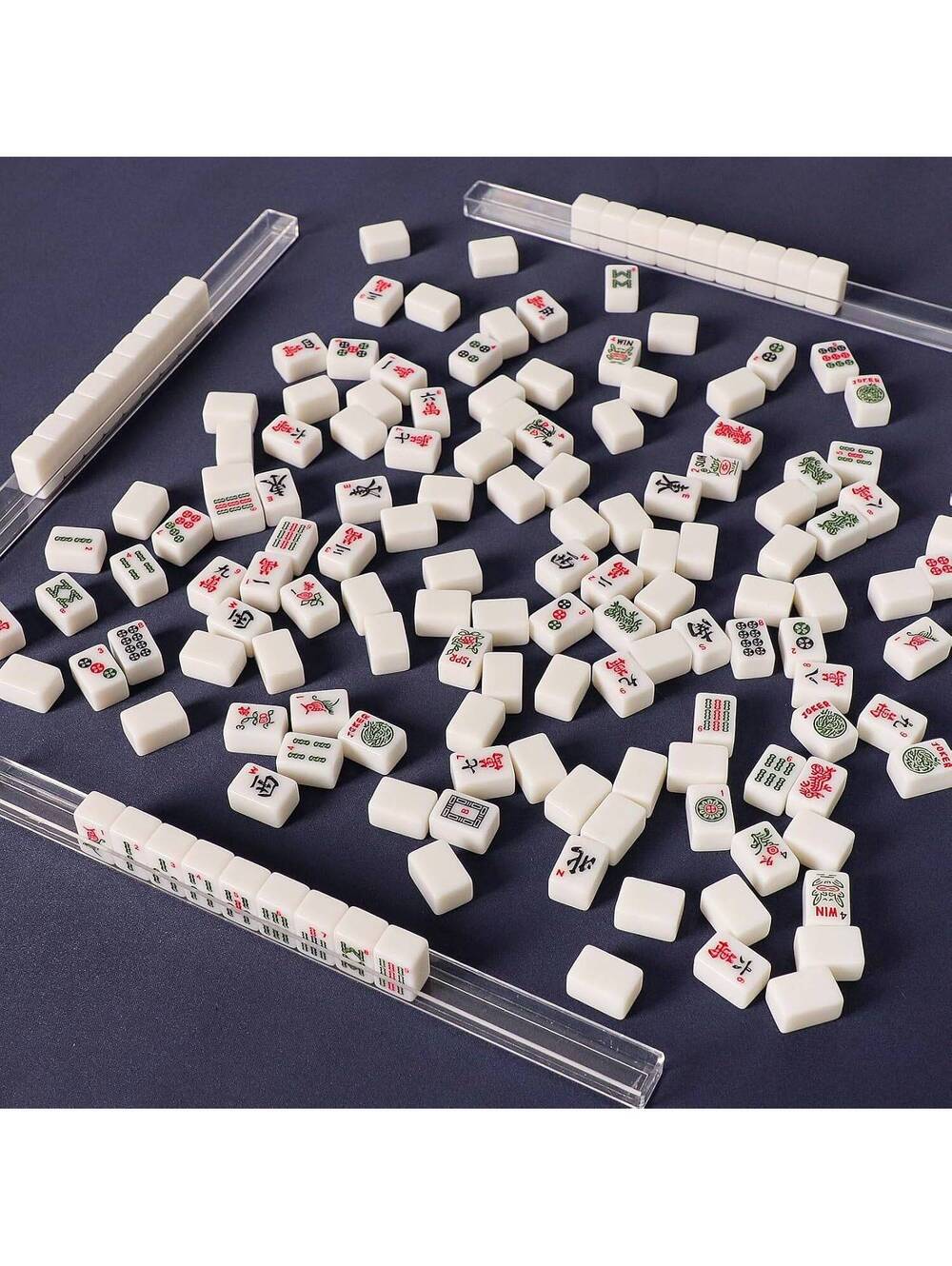 Travel Mini American Mahjong Set - 166 White Tiles, 4 Racks, Blue Bag - Picture 4 of 9